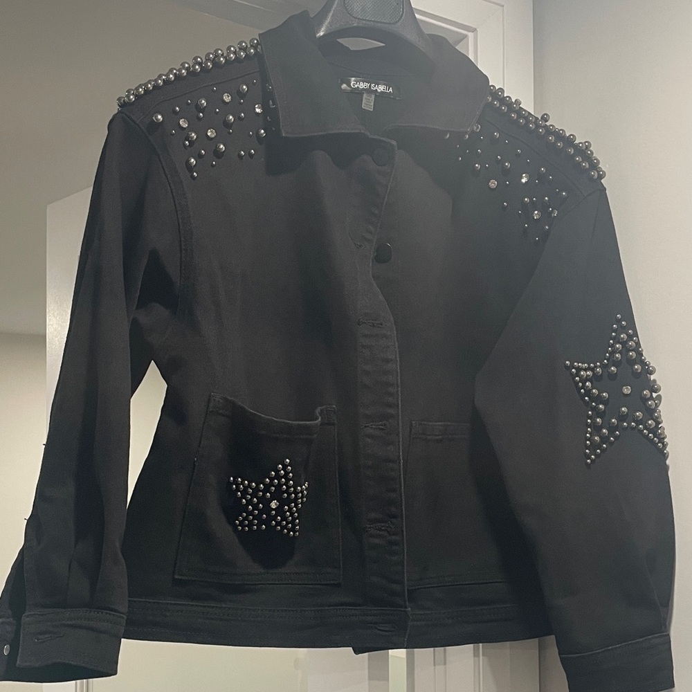 Gabby Isabella Black Studded Jean Jacket